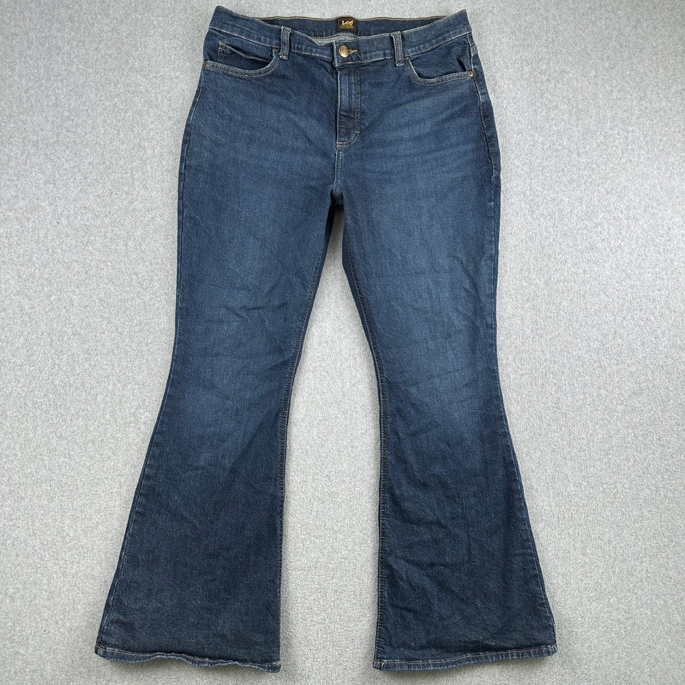 Lee Jeans Womens 16 Short Blue Flare Denim Mid Rise Stretch